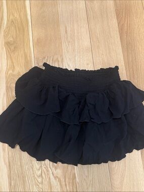 Katie J NYC Black Tiered Ruffle Smocked Skater Skirt